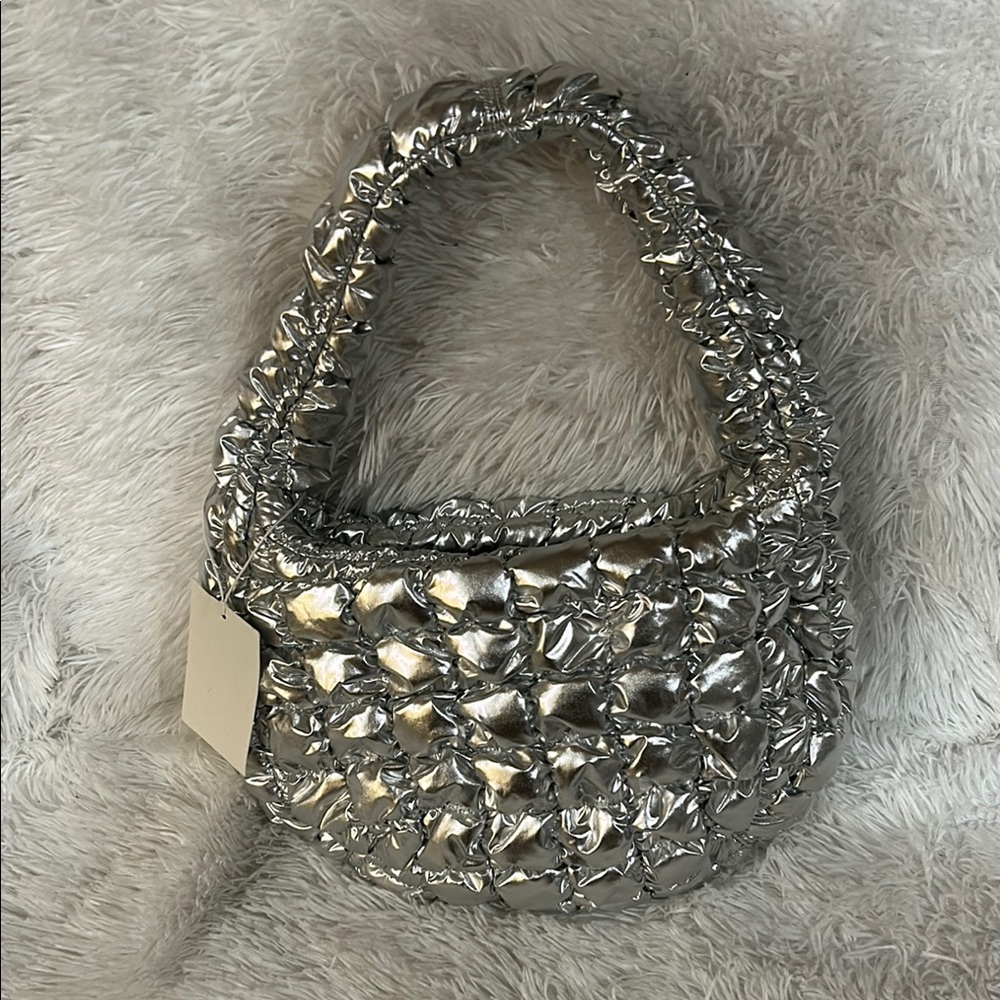 COS Metallic Silver Quilted Shoulder Bag